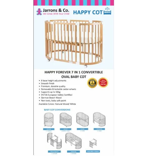 [Jarrons & Co.] Happy Forever 7-in-1 Convertible Oval Baby Cot + Free Oval Mattress - Image 7